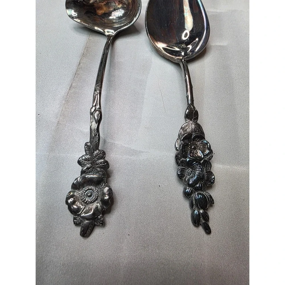 Reed & Barton Silverplate Floral Ladle and Leaf Spoon‎ Serving Set 2 Piece A6